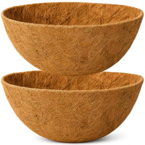 Y&M 2pcs 16inch Round Coconut Fiber Liner, 16'' Coco Liner Pre-Formed Replacement for Outdoor Hanging Planter Basket - color: 2pcs 16in Round