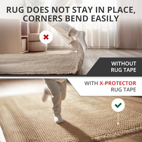 X-Protector Rug Tape - 8 Pcs Set - White Anti-Slip & Anti-Curling Carpet Tape for Hard Floors - Premium Rug Pad Gripper - Ideal Carpet Corner Grippers to Keep Your Carpet in Place & Make Corners Flat - size: 8 PCS, Triangle (For Hard Floors)