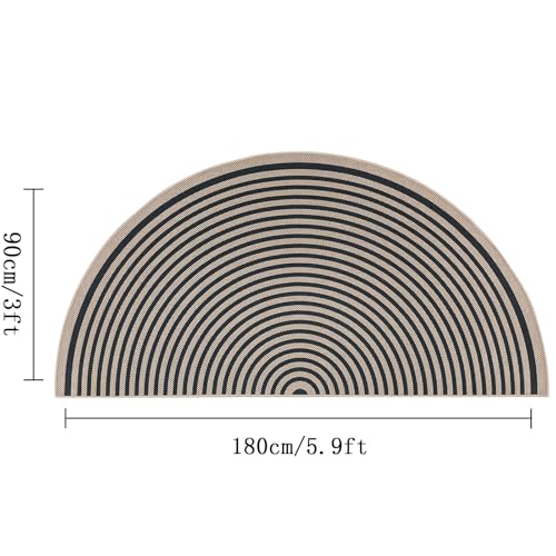Easy Jute Rainbow Rug 3x6Ft Half Circle Doormat Neutral Faux Jute Carpet for Farmhouse Bedroom Entrance Balcony, Nonslip Half Round Floor Mat for Living Room Patio Kitchen, Outdoor, Black 3 - color: Black 3, size: 3'x6'