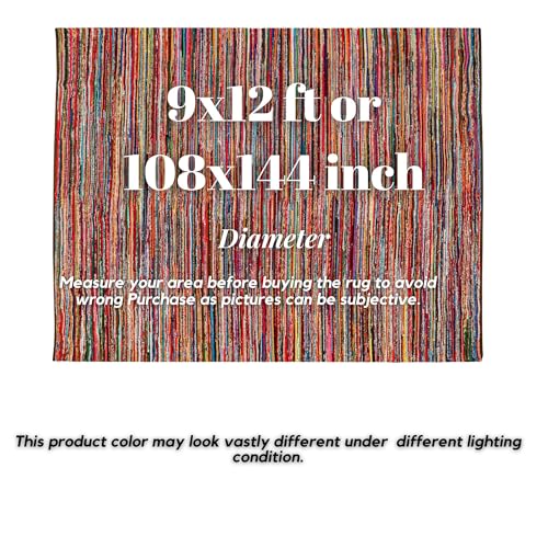 Chindi Rug 9x12, Boho Living Room Woven Braided Multicolor Area Rugs 9x12, Bohemian Colorful Recycled Cotton Rag Rugs for Farmhouse, Bedroom, Dining Room, Classroom, Hallway - size: 9' x 12' (Rectangular)