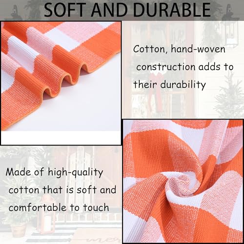 Orange and White Plaid Rug, 28'' x 43'' Fall Front Door Decor Mat, Cotton Washable Hand-Woven Door mat for Layered Doormat, Autumn Halloween Thanksgiving Carpet for Porch, Entryway - color: Orange & White Plaid, size: 2'4" x 3'7" (Rectangular)