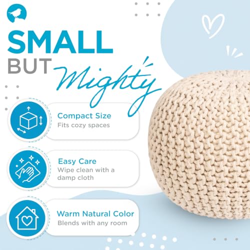 BIRDROCK HOME Round Pouf Ottoman Foot Rest - 18.5”x18.5”x15” Boho Compact Comfortable Soft Cotton Braided Foot Stool with Bean Bag Filling for Living Room, Bedroom, or Nursery (Natural) - color: Natural