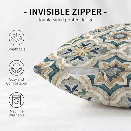 YOU FOUND ME Boho Throw Pillow Covers 18x18 Inch, Vintage Bohemian Carpet Print Pillowcase, Soft Decorative Cushion Cover for Couch Sofa Bedroom Living Room Decor (Blue) - color: Blue