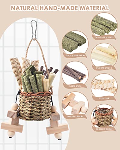 Bissap Rabbit Chew Toys, Natural Seagrass Hanging Basket Chews Water Plant Woven Bunny Chewing Treats for Guinea Pigs Chinchillas Hamsters Rats and Other Small Pets Teeth Grinding Toy - style: Classic