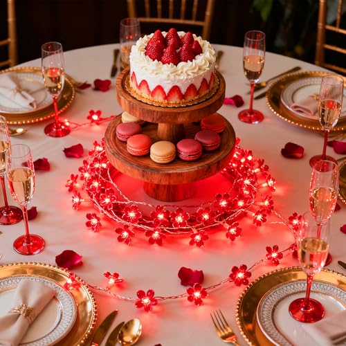 JACUXLSS Cherry Blossom Flower String Lights, 100 led 33 feet 8 Mode Plug in Fairy Lights for Valentine's Day, Wedding, Birthday Party, Christmas Easter Tree Hanging Decorations (Red) - color: Red