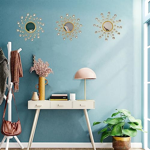 Mirror Wall Decor Wall Mirrors Decorative Sunburst Boho Mirror Gold Mirror Wall Art Metal Decor Mirror Hanging Living Room Bedroom Bathroom Set of 3 - color: Auratus Mirror