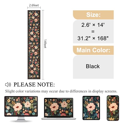 DUKINO 2.6x14 Kitchen Runner Rug, Lightweight Floral Washable Rug for Hallway, Boho Low Pile & Non Slip Backing Soft Floor Carpet for Entryway, Bedroom, Bathroom, Laundry, Black - color: Black, size: 2'6" x 14' (Rectangular)