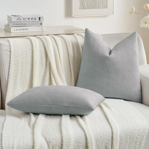FUTEI Pack of 2 Chenille Decorative Throw Pillow Covers 12x20 Inch,Soft Cozy Striped Geometric Patterns Lumbar Pillow Cases,Modern Home Decor for Couch Bed Living Room,Dusty Blue - color: Dusty Blue, size: 20" x 12" (Pack of 2)