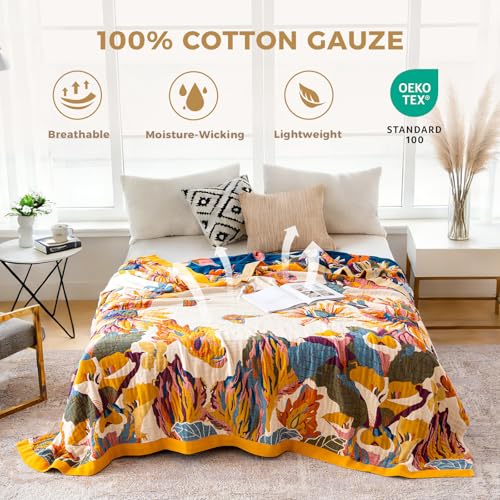 LUTBM Boho Throw Blanket for Couch 100% Cotton Soft Breathable Butterfly and Floral Embroidery Summer Throw Blanket,50"x60" All Season Reversible Throws for Sofa Chair Bohemian Decor for Livingroom - color: Boho-floral-h, size: 50"×60"