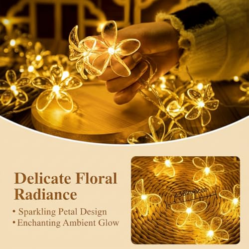 Fielegen 20 LED Cherry Blossom Flower String Lights for Bedroom, 9.84FT Battery Operated Fairy Lights Indoor Decorative Lights for Valentine's Day Home Garden Wedding Party Festival Decor - color: Cherry