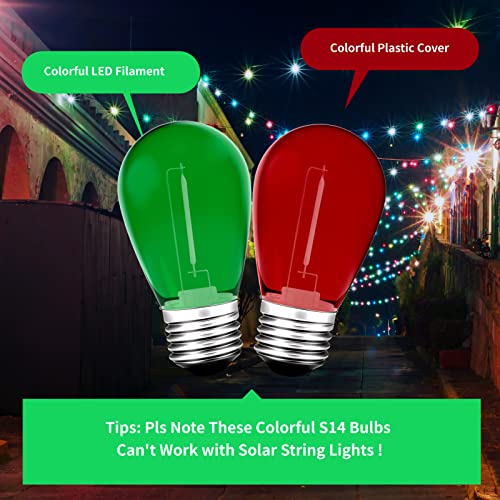 Meconard S14 Colored LED String Light Bulbs, 24-Pack 1W Plastic Shatterproof Waterproof Outdoor Indoor Replacement Bulbs for Home Decor, E26 Medium Screw Base, Red and Green Christmas Bulbs - color: Red Green, size: 24 Count (Pack of 1)