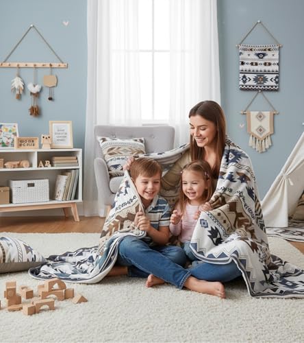 Aipon Boho Aztec Throw Blanket 50"x 60", Western Indian Native American Blanket Southwestern Decor, White Brown Soft Cozy Lightweight Throws Blankets Gifts for Women Men Couch Bed Sofa Chair - color: White Brown, size: 50.00'' × 60.00''