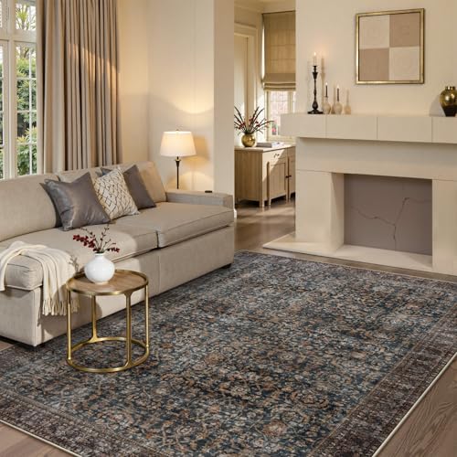 Collive Area Rug for Living Room 5x7, Machine Washable Vintage Antique Distressed Rugs for Bedroom, Soft Non-Slip Low Pile Indoor Floor Accent Carpet for Office Entryway Nursery Dining Room - Brick - color: Antique, size: 5' x 7' (Rectangular)