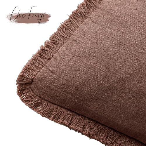 Foindtower Decorative Linen Fringe Throw Pillow Covers Cozy Boho Farmhouse Cushion Cover with Tassels Soft Accent Pillowcase for Chair Sofa Bed Living Room Home Decor, 16×16 Inch,1PC,Rust Red - color: Autumn Glaze, size: 16" x 16" (Pack of 1)