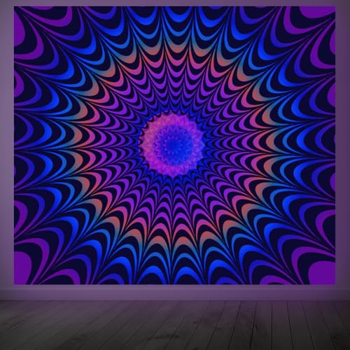 CRAFTYMELODY Mandalas Blacklight Tapestry Glow in the Dark Tapestry UV Reactive Colorful Wall Hanging 59×51 Inch with Hook Self Adhesive Sticker Clip for Bedroom Home Wall Decoration - color: Colorful Mandalas