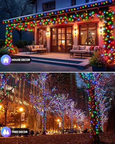 Brightown 2 Pack Solar String Lights Outdoor, Each 46Ft 120 LED Solar String Lights for Outside with 8 Modes, IP65 Waterproof Solar Outdoor Lights for Patio Garden Christmas Decorations, Multicolor - color: Multicolor, size: 2 pack