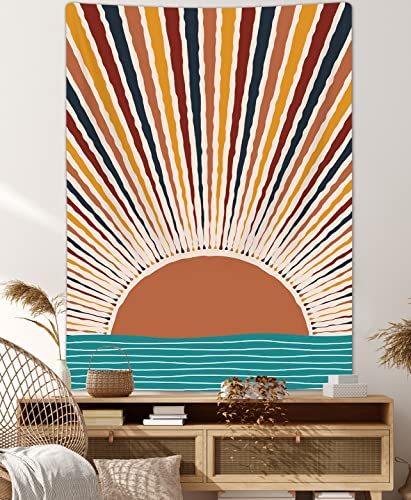 JAWO Sun Wave Vertical Tapestry Aesthetic, Vintage Abstract Rainbow Tapestry Wall Hanging for Bedroom, Red Retro 70s Mid Century Modern Decor Art Tapestries Poster Blanket College Dorm (60"X80") - color: Sun-4, size: 80"L x 60"W