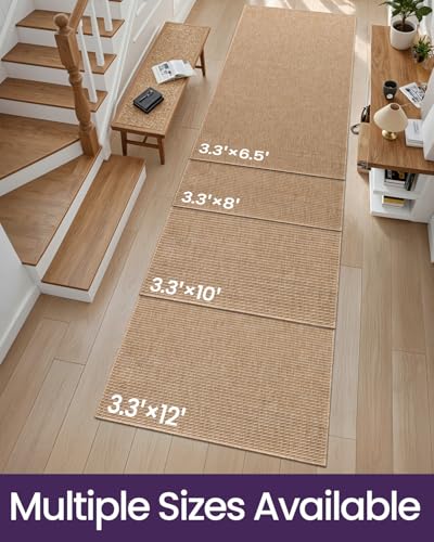 DEXI Hallway Runner Rug 3.3x8, Woven Braided Farmhouse Runner Carpet Indoor, Absorbent Thin Long Entryway Runners for Kitchen, Laundry Room, Patio Entrance, Beige - color: Beige, size: 3'3" X 8' (Rectangular)