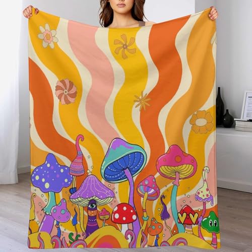 70s Mushroom Flower Blanket,Vintage Rustic Fantasy Hippie Sun Boho Groovy Abstract Blanket for Couch Sofa Bed Decorative Gifts 30x40 - color: Blanket-23, size: 30"x40"