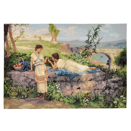 AureoMadis Neoclassical Woven Tapestry Wall Hanging | Henryk Siemiradzki An Idyll Art, Jacquard Woven Vintage Wall Decor with TC Backing, Classical Roman/Greek Tapestries Dual Rod Pocket 41.5"x28.5" (Classical: Two Women on a Stone Wall) - color: Classica