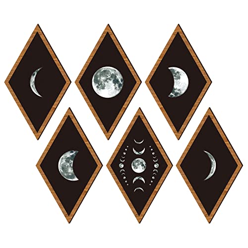 Sintuff 6 Pieces Gothic Wall Decor Boho Sun Moon Phases Wall Art Gothic Minimalist Stars Sun Hanging Wooden Home Decor Farmhouse Pediments for Gallery Living Bedroom Room(Moon) - style: Moon