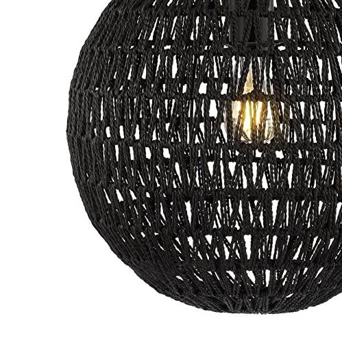 JONATHAN Y 15.75" Black 1-Light Modern Bohemian Woven LED Pendant Light, Adjustable Hanging Ceiling Lamp for Kitchen Island Dining Room, Paper Wicker Shade, Bulb Included (JYL6503C) - color: Black