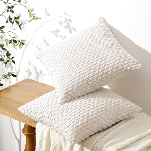 Softalker Throw Pillow Covers 20x20 Inch, Set of 2, Soft Corduroy Boho Stripe Decorative Pillow Cover, Couch Fluffy Pillow Cover for Farmhouse Home Decor Bed Living Room, Beige - color: Lt Beige, size: 20" x 20" (Pack of 2)