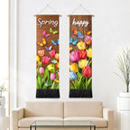 seewan 2 Pack Long Vertical Wall Tapestry, Boho Nature Landscape & Floral Aesthetic Wall Hanging for Bedroom Living Room Home Decor, Long Narrow Art Tapestry with Sunrise Mountain Botanical Designs, 13" × 51" (Spring Tulip Meadow, 13"Wx51"H, Unframed) - c