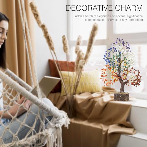 Crocon® Natural Trunk 7 Chakra Crystals Tree of Life, Birthday Gifts for Women, Men & Friends, Crystals & Healing Stones, Home Decor, Men Gift Ideas, House Warming Gifts New Home for Mom & Sister - color: 001st Seven Chakra ( Natural Tree )