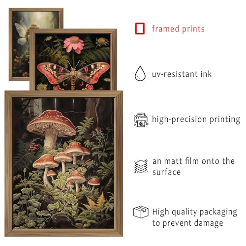 ANERZA 16 PCS Framed Dark Cottagecore Wall Art Decor, Cottage Core Wall Prints for Bedroom, Gallery Wall Frame Set, Fairycore Posters for Living Room Aesthetic, Nature Forest Mushroom Dorm Home Decor - color: DarkOliveGreen, size: 12"x15" Framed