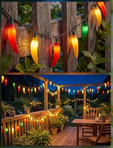 35 LED Multicolor Chili Pepper Lights, 13.6Ft Christmas Outdoor String Lights with Warm White Bulbs, Plug in Fairy Lights for Party Kitchen Patio Garden Decor, Cook Off Decorations for Cinco De Mayo - color: Multicolor Chili Pepper