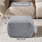 MeMoreCool Square Stuffed Pouf Ottoman Foot Rest, Stripe Furry Floor Pouf Foot Stool with Foam Chunk Filling, Soft Fluffy Stuffed Ottoman Footrest for Living Room, Faux Fur Grey - color: Ribbed Light Grey