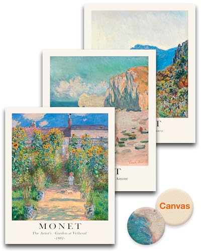 HesenDot Unframed Claude Monet Posters Set of 3, 12x16in Vintage Landscape Canvas Prints, Impressionism Paintings Wall Decoration for Living Room Bedroom Gallery Office Home, Unframed - color: Unframed Claude Monet, size: 16"L x 12"W