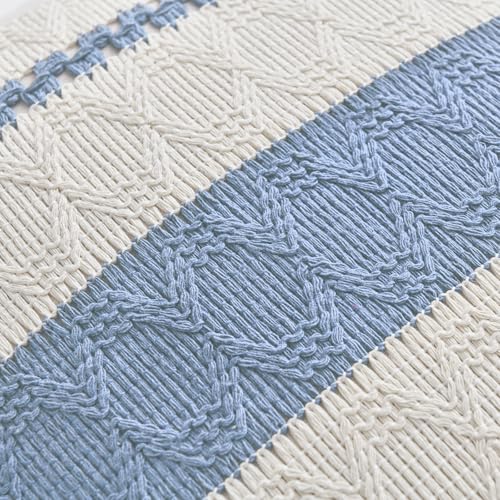 Fancy Homi Set of 2 Boho Light Blue Decorative Throw Pillow Cover 16x16 Inch for Couch Bed Sofa, Aesthetic Modern Organic Farmhouse Home Decor, Soft Cotton Cute Accent Macrame Woven Cushion Case - color: Light Blue, size: 16" x 16" (Pack of 2)