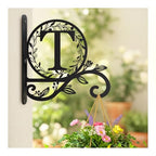 Personalized Initial Metal Plant Hanger Bracket, Decorative Wall Mount Hanging Plant Hook, Monogram Floral Leaf Garden Stake for Hanging Baskets Bird Feeders Lanterns Wind Chime (Custom made) - style: Custom made