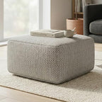 SIMPLIHOME Nate Square Pouf - 20 inch Wide Upholstered Handwoven Cotton Ottoman in Patterned Grey Melange, Boho Footstool or Extra Seating for Living Room with Artisanal Texture, Assembled - color: Patterned Grey Melange, style: Cotton Pouf