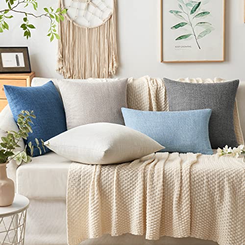 MIULEE Pack of 2 Decorative Linen Burlap Textured Pillow Covers Farmhouse Boho Accent Lumbar Pillowcases Spring Coastal Home Decor for Couch Sofa Bedroom Living Room 12x20 Inch Light Blue - color: Light Blue, size: 20" x 12" (Pack of 2)
