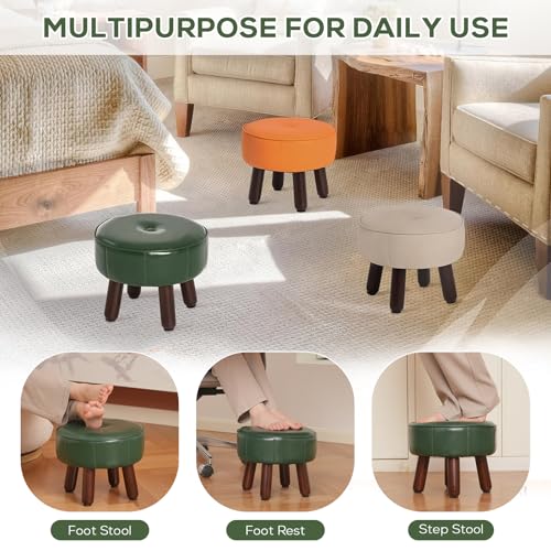 oakvivo 13in Small Foot Stool Ottoman, Round Faux Leather Foot Rest for Couch, Under Desk Pouf Footstool Footrest with Non-Skid Rubber Legs for Ling Room, Bedroom, 13''L x 13''W x 10.2''H, Green - color: Green