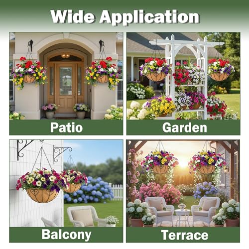 4 Pack 14 Inch Hanging Metal Planters for Outdoor Plants, Modern Black Solid Rectangular Hanging Baskets with Coco Coir Liner - size: 14 Inch, style: Modern