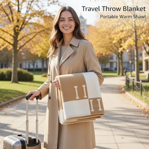 Fcteap h Blanket Soft Throw Blanket Faux Fleece Cashmere Plaid Warm Shawl Thick Knitted Plush Cozy Comfy for Women Throw Blanket for Sofa Couch Bed Queen King Size 55x66 in (Khaki-2) - color: Khaki-2