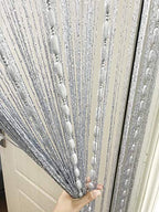 Door String Curtain Flat Silver Ribbon Thread with Shaggy Tassel Room Divider, 39’’x79’’ (Grey-style2) - color: Grey-style2