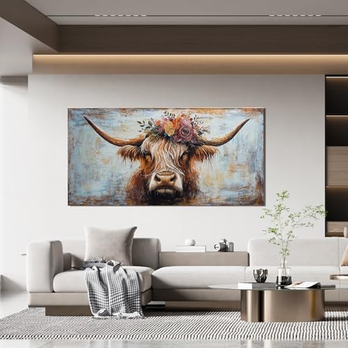 Canvas Wall Art Decor Wall Art Picutures for Living Room Artwork for Wall Decor Highland Cow Wall Art Prints Vintage Wall Art Decorations Art Work for Walls Home Bedroom Office Decor 20" X 40" - color: JYQ-N, size: 40"L x 20"W