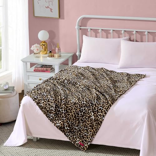 Betsey Johnson - Plush Throw Blanket for Couch or Bed, Soft Reversible Western Fleece Throw, Cozy Printed Soft Blanket, Etched Leopard Brown, 50" x 70" - color: Etched Leopard Brown