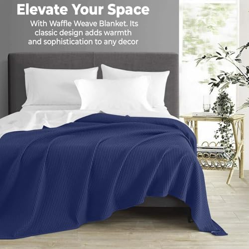 100% Cotton Blankets for Bed - Waffle Weave Blankets for Summer, Lightweight and Breathable Soft Woven Blanket for Spring (Navy, King (90" x 108")) - color: Navy, size: King (90" x 108")