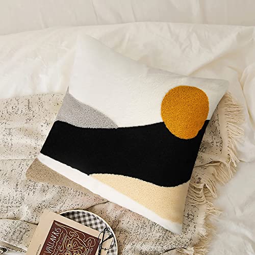 Merrycolor Tufted Boho Decorative Throw Pillow Covers Mid Century Modern Pillows Sun Pillowcases Couch Pillow Covers for Bed Sofa Living Room 18 X 18 Inch Mustard Yellow and Black - color: Sunset, size: 18" x 18" (Pack of 1)