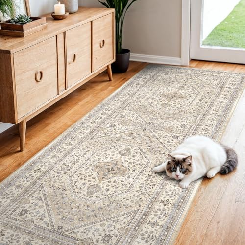 2x7 Runner Rug for Hallway Washable: Non Slip Kitchen Rugs with Rubber Backing Soft Waterproof Wide Mats Stain Resistant Low Pile Carpet for Entryway Bedroom Bathroom Laundry Home Decor Beige/Gray - color: Beige/Gray, size: 2' x 7' (Rectangular)