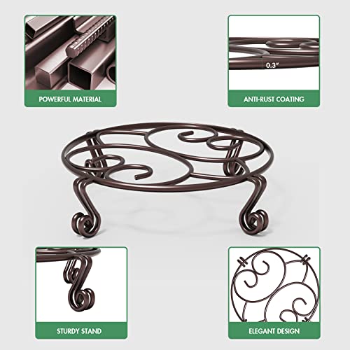 Yimobra Original Patented Plant Stand for Flower Pot Heavy Duty Potted Holder Indoor Outdoor, Metal Rustproof Iron Garden Container Round Supports Rack for Planter, Brown, 10.2 Inches - color: Brown, size: 10.24 x 2.36 inches