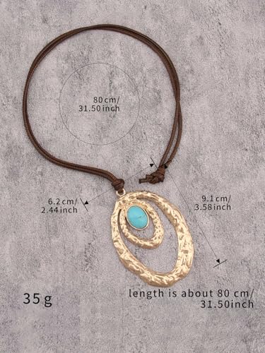 Leather Necklace for Women Long Boho Pendant Hippie Choker Necklace Bohemian Layered Leather Rope Wooden Jewelry Gifts - style: Chunky Boho Long Necklace