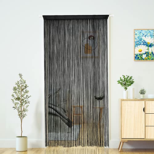 YaoYue Doorway String Curtain Door Curtains,Boho Hippie Hanging Fringe Room Divider for Patio Bedroom Closet Kitchen Laundry,Room Window Wall Door Decor(39×79in/100×200cm,Black) - color: Black, size: 39"W x 79"L (Pack of 1)