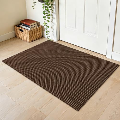 Indoor Door Mat 2x3 ft Small Area Rugs Washable Front Door Mat Non Slip Rubber Backed Entryway Rug Cotton Entrance Doormat for Front Porch Bathroom Kitchen Bedroom, Dark Brown/Coffee - color: Dark Brown/Coffee, size: 2x3
